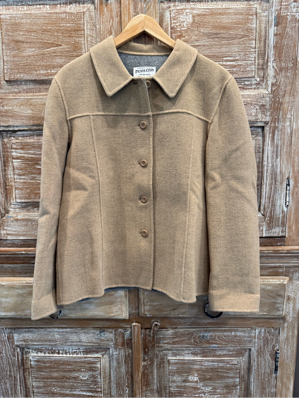 Pendleton Vintage Reversible Tan & Gray Merino Wool Button Up Sweater Jacket - Picture 4 of 7